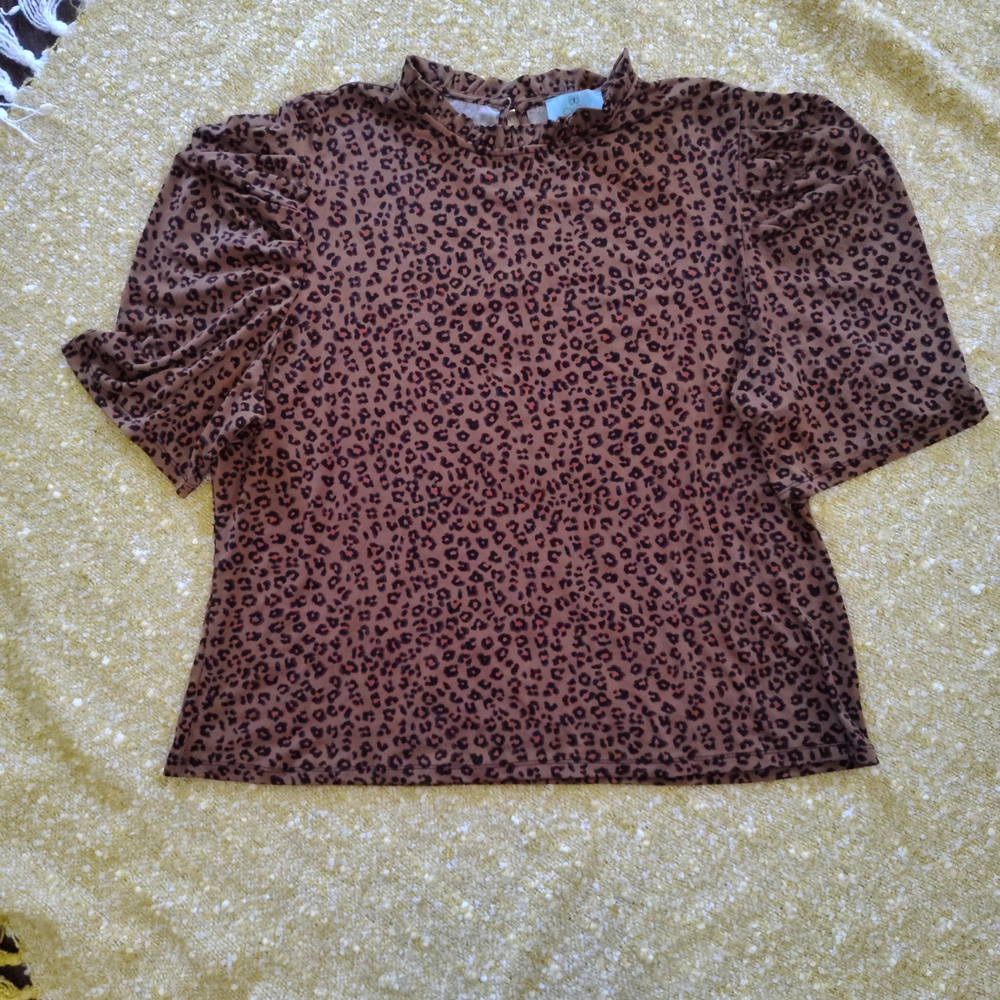 CeCe Leopard Print Ruffle Neck Blouse